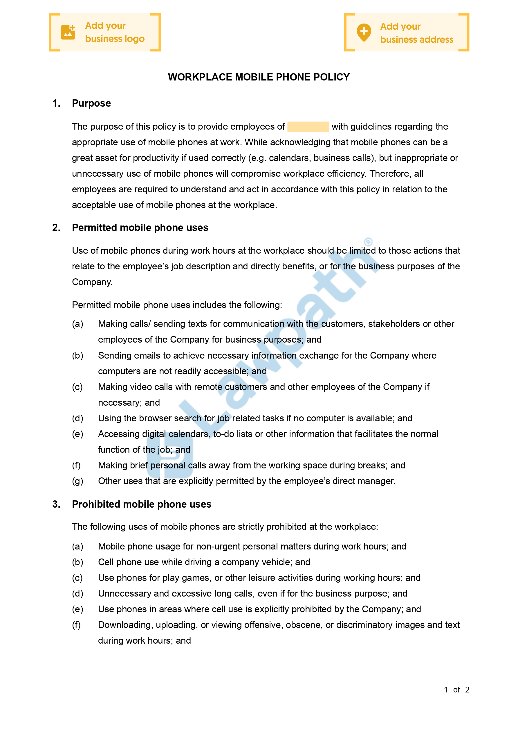 Workplace Mobile Phone Policy - Free Template | Sample - Lawpath