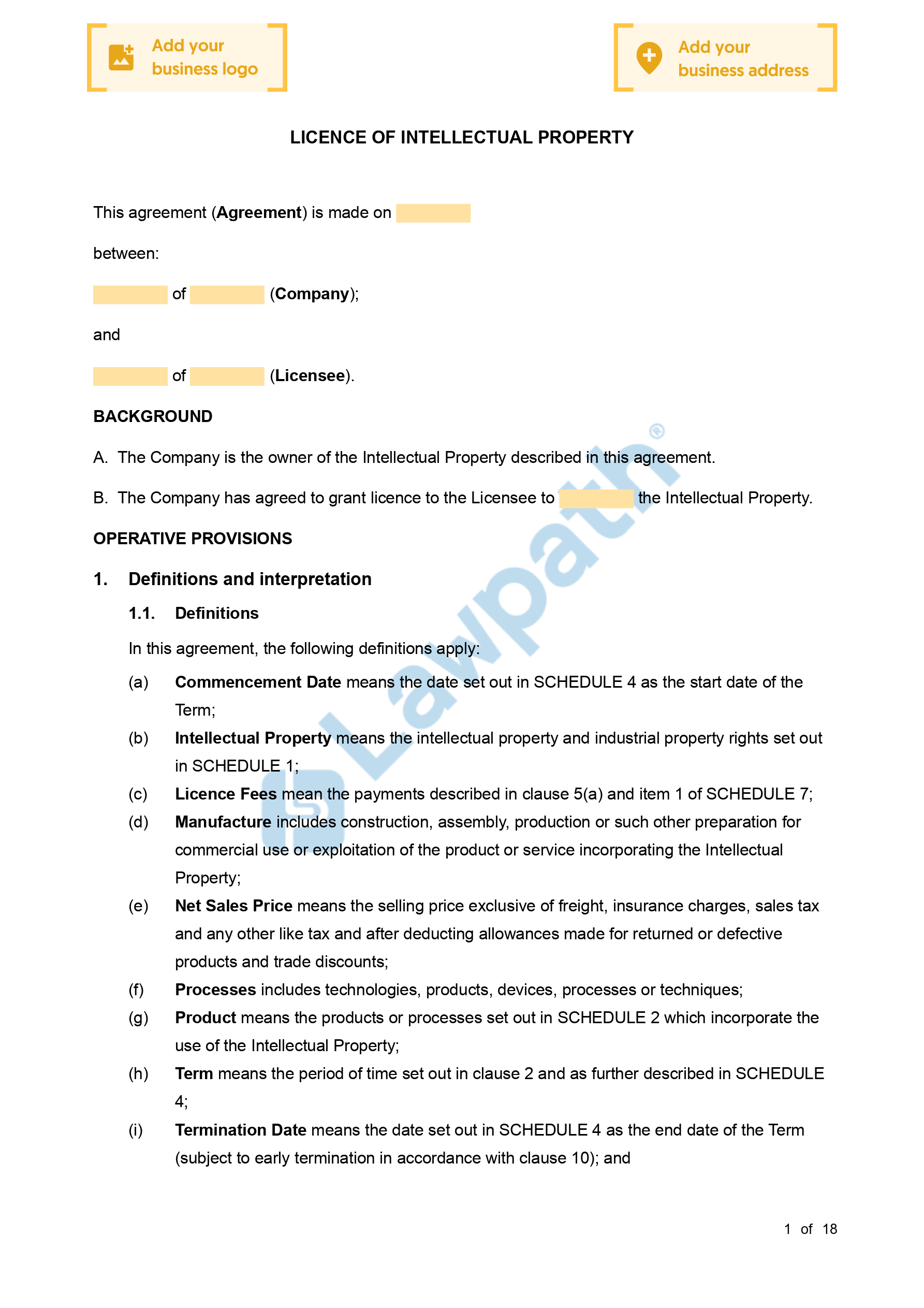 software license agreement template b2b